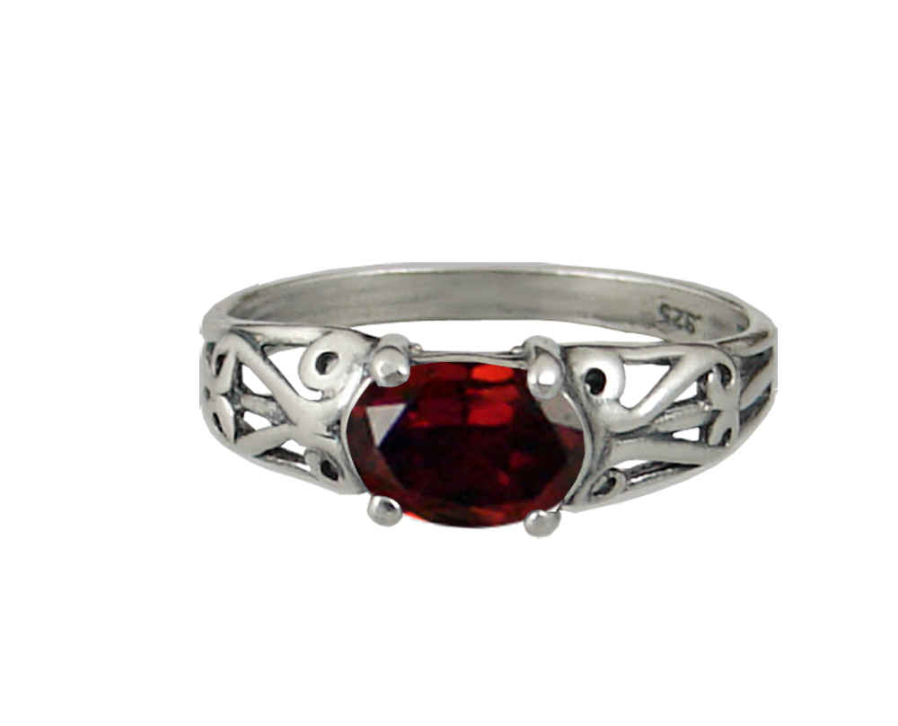 Sterling Silver Gemstone Ring With Garnet Size 7